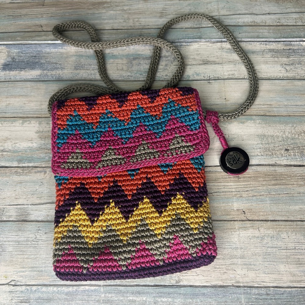 The Sak Purse Crochet Shoulder Crossbody Bag Zip Boho Chevron Festival